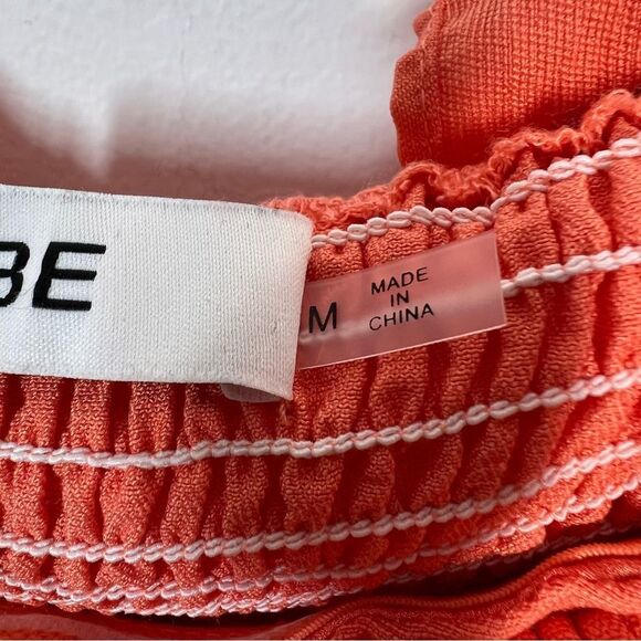 DO+BE Women's Size Medium NWT Orange Ruffle Smocked Cropped Off Shoulder Top - Picture 4 of 10